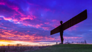 Angel of the North, Gateshead, Tyne and Wear, UK. January 2nd 2017. A steel sculpture by Antony Gormley, stands 66 feet high with a wing span of 177 feet.
