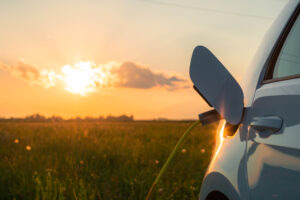 electric car in sunset