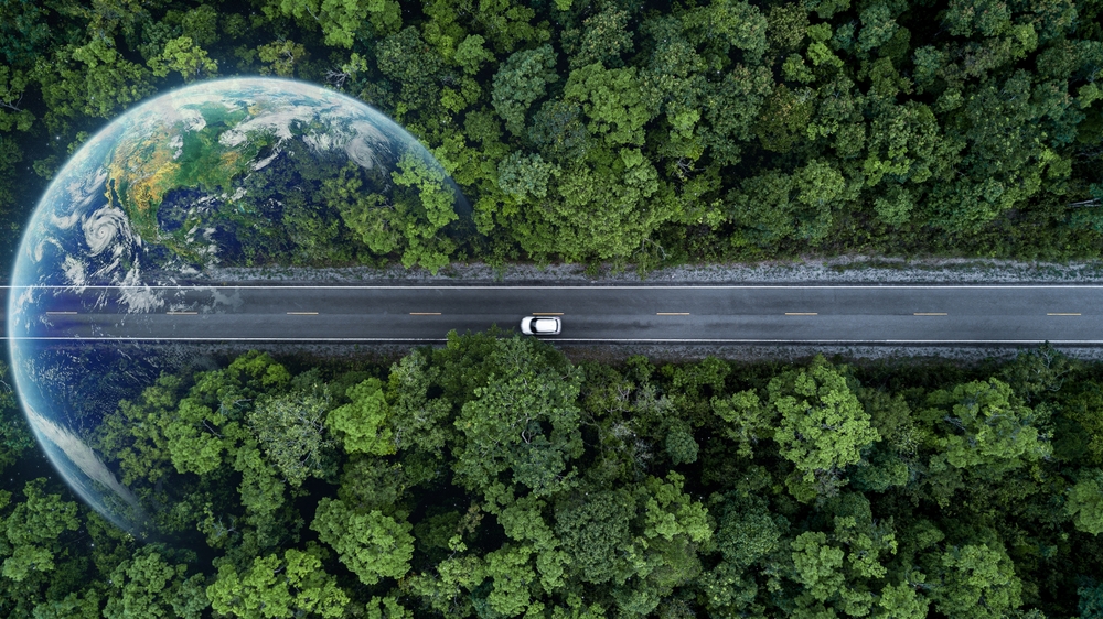 car driving on road towards earth