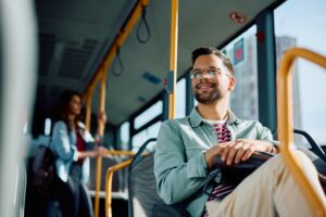 person enjoying public transport